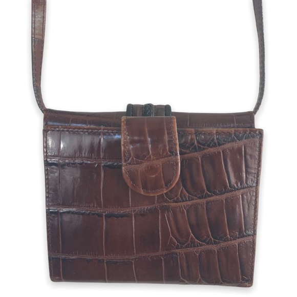 Brighton Croc Embossed Leather Brown Wallet On Strap Heart Coin-purse Billfold - Picture 2 of 10
